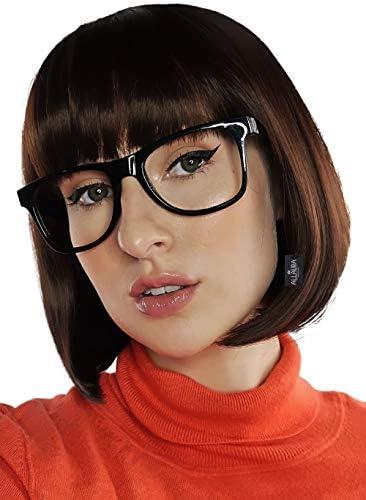 ALLAURA Compatible with Velma Wig – Brown Bob Wig with Glasses for Women – Cosplay, Flapper Wig with Bangs, Cartoon Detective Look, Halloween Costume, Dora Style, Retro Nerdy Outfit Accessory