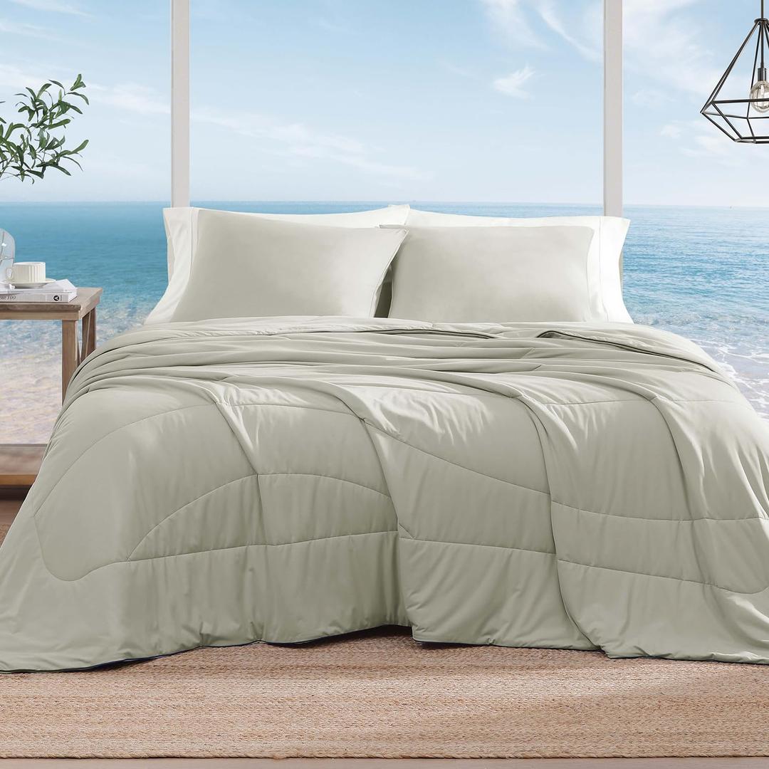 Monbix ChillChilla Cooling Comforter Queen Size-3 Pieces Cooling Blankets for Hot Sleepers and Night Sweats, Double-Sided Summer Queen Comforter Set, Breathable Lightweight Blanket Grey