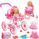CUTE STONE Baby Doll Playset with Stroller for Girls  Pretend Play Baby Care Toy with High Chair, Clothes & Accessories