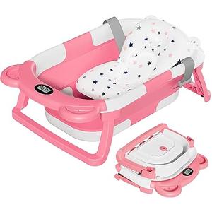 TPN Collapsible Baby Bathtub, Baby Bath Tub with Soft Cushion & RealTime Thermometer, Baby Bathtub Infant to Toddler Tub (036 Months), Portable Newborn Travel Bath tub