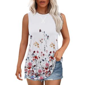WEESO Womens Tank Tops Basic Casual Summer Trendy Crewneck Sleeveless Shirts Tops (S, Floral Multi)