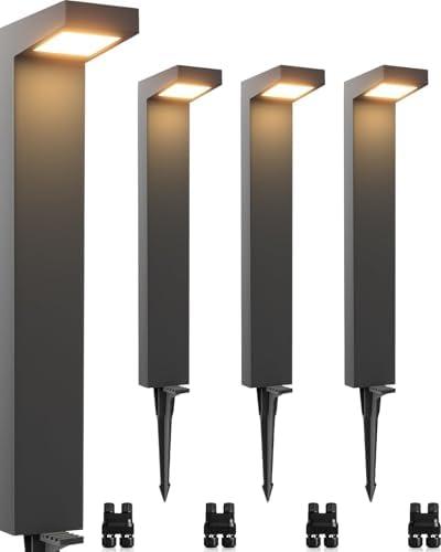 SUNVIE 5W Anti-Glare Low Voltage Pathway Lights Wired 12-24V LED Landscape Path Lights 3000K Cast-Aluminum Waterproof Outdoor Landscape Lighting with Connectors for Walkway Yard Garden, 12 Pack