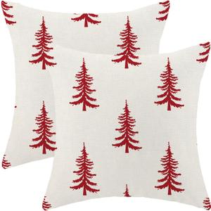 CXMEIFLY Christmas Pillow Covers 18x18 Inch Set of 2 Cream Red Christmas Tree Decor Throw Pillows Winter Xmas Holiday Outdoor Cushion Cases for Couch Bed Decorations