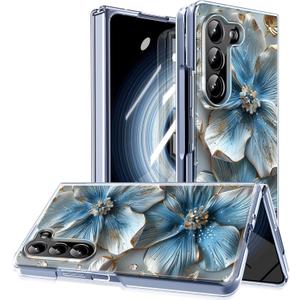 for Samsung Galaxy Z Fold 6 Clear Case Magnetic,Slim Lightweight Non Yellowing Wireless Charging,Hard PC Cute case for Galaxy Z Fold 6 [Relief Flower] MUS-CXDZ-05-07