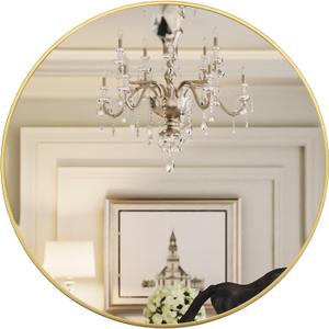 Growsun 28-inch Black Round Mirror, Wall-Mounted Circle Mirror for Bathroom & Living Room Decoration (28"L x 28"W, Gold)