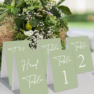 JarThenaAMCS 31Pcs Sage Green Table Numbers Head Table 1-30 Wedding Table Signs Reserved Seating Signs for Wedding Birthday Party Reception