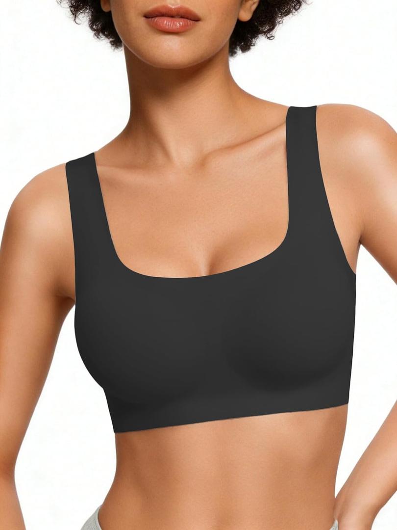 Avidlove Women's Comfy Pullover Wireless Bra Seamless Bralettes No Underwire T Shirt Wirefree Wide Straps Sleep Everyday Bras (Black)