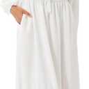 Women's Boho Maxi Dress 2025 Spring Long Puff Sleeve Square Neck A-Line Long Dress with Pockets Wedding Guest Dress (White), XL