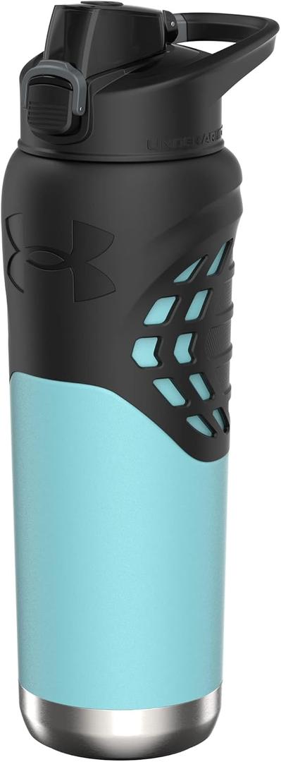 Under Armour 24Oz Stainless Steel Water Bottle, Insulated, Carabiner Easy Carry Hook, Leak Proof, Kids & Adults, All Sports, Gym (Breeze Blue/Black)