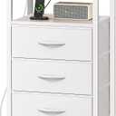Huuger Nightstands Set of 2, 27.6 Inch End Tables with Charging Station, Bedside Tables with Drawers, PU Leather Finish, USB Port and Outlet, Night Stands for Bedroom, White