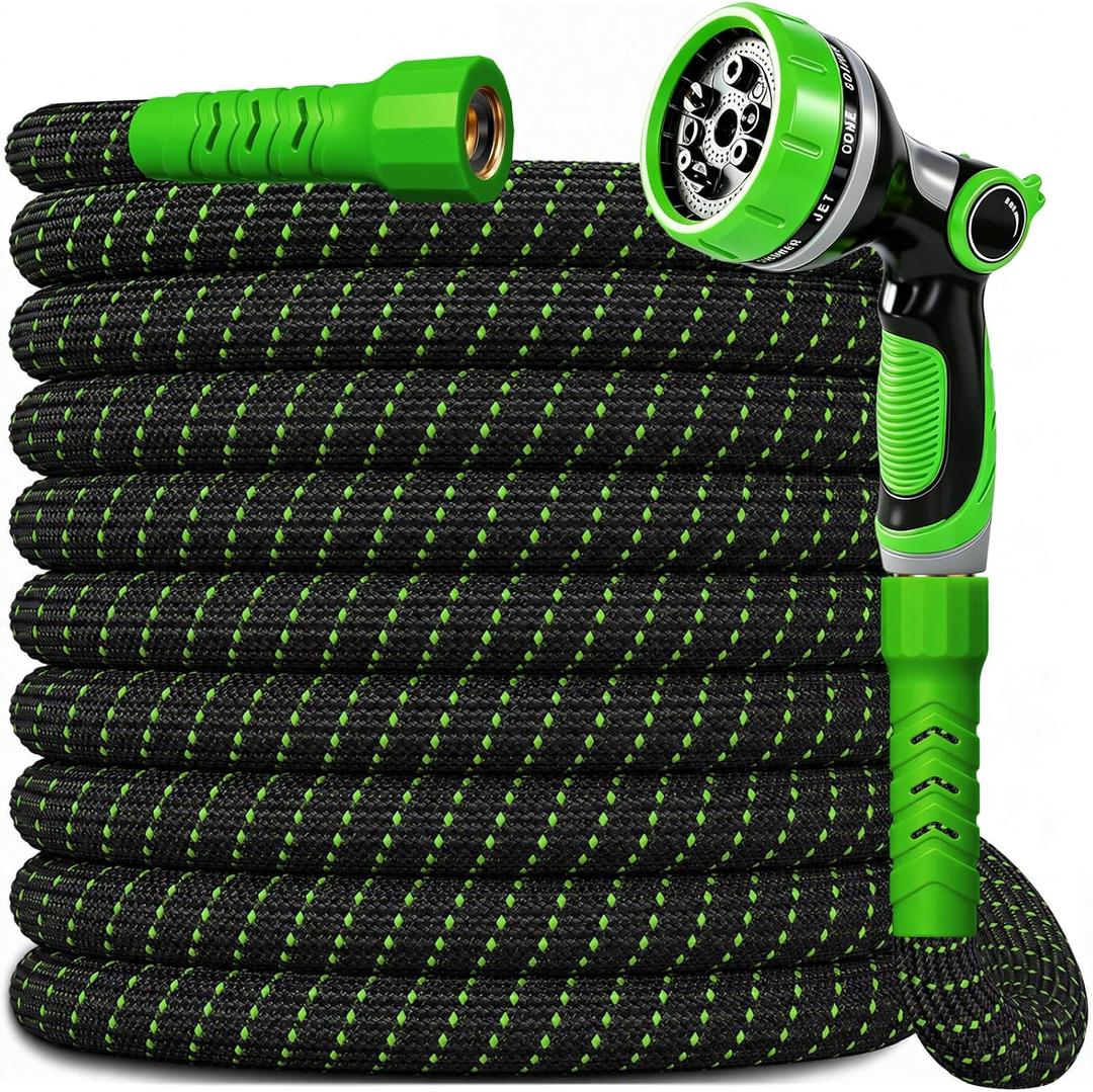 Garden Hose, 50Ft Ultra Flexible Water Hose, None-Expand,with 10 Function Sprayer,Ultra-Lightweight,Leak-Proof,Non-Slip Handle, Non-Kink Hoses for Yard, Outdoor (GreenBlack,50Ft)