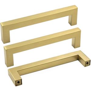 goldenwarm Gold Cabinet Pulls Square Kitchen Hardware Handles Brushed Brass Pulls for Cabinets Closet Square Cupboard Bathroom Desk Door Knobs 6-1/4in(160mm) Hole Centers 15Pack (6-1/4in hole centers)