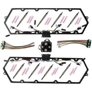 Valve Cover Gaskets + 8 Glow Plugs + BK Relay With Inner Injector Glow Plug Harness Compatible with 7.3L Ford F250 F350 E250 E350 Diesel Powerstroke 1999-2003 (615-201, F81Z-6584-AA)