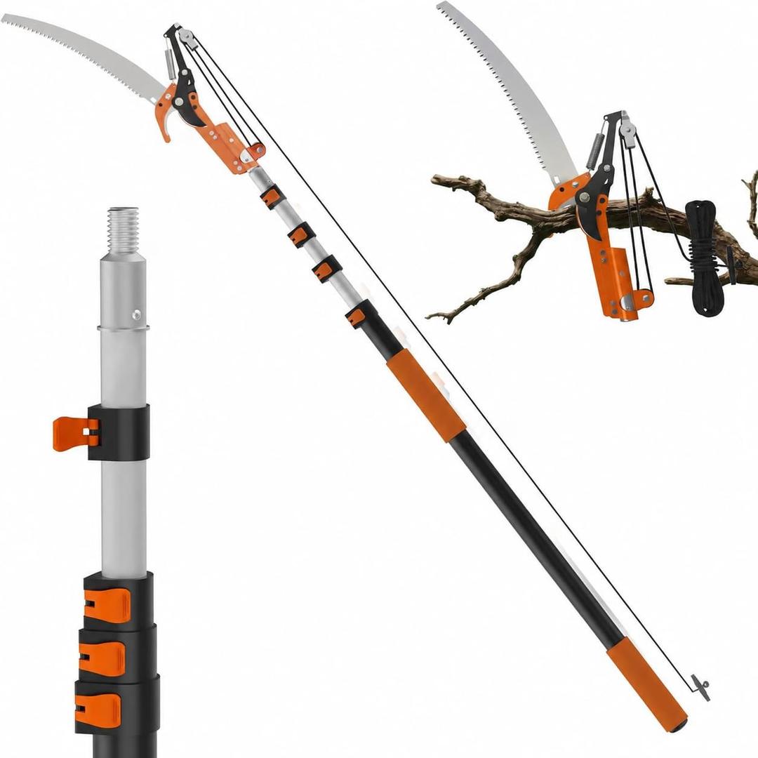 TONYINGO 30FT Reach Manual Pole Saw, Extendable Tree Trimming Pruner