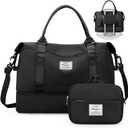 Weekender Bags for Women,Personal Item Travel Bag with Shoes Compartment,Overnight Travel Duffel Bag with Toiletry Bag (Large, Wr-Black with Laptop Pocket)