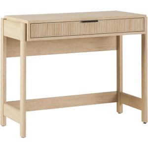 Walker Edison Transitional Office Design, Reeded Drawer Front Detail, Writing Desk with Drawer, Spacious Desktop, Complementary in Living Spaces, 38W x 16.75D x 30H, Coastal Oak