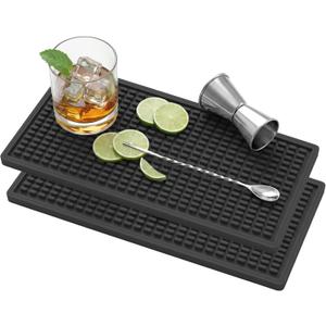 ZJWZLG Bar Mat 5.9"x11.8"(2Pcs) Non-Slip Rubber Bar Mat, Spill Proof & Flat Design,Easy to Clean Textured Surface forHome Bar,Coffee Station, Bartending - Protects Countertops & Glassware (Black). (6" x 12")