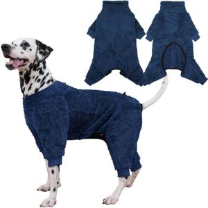 Dog Winter Coat,4-Legged Onesie Jumpsuit Warm Fleece Dog Jacket, Soft Pullover Pajamas, Fullbody Pajamas Onesie for Small Medium Large Dogs Walking, Hiking, Travel (Blue)