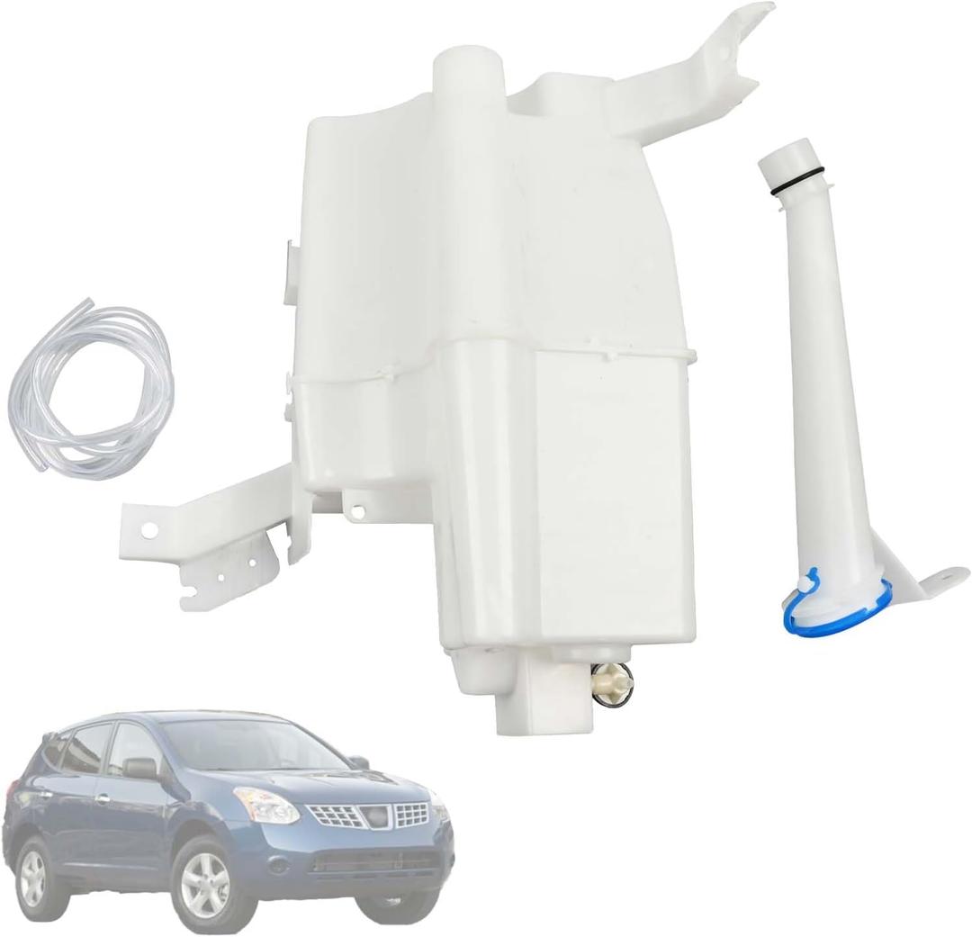 Windshield Washer Fluid Reservoir Tank Assembly Fit for Nissan Rogue 2008 2009 2010 2011 2012 2013＆Rogue Select 2014 2015, 28910-JM000 28915-JG000 w/(Motor+Filler Neck Inlet+Pipe Hose+Cap)