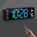 Digital Wall Clock, Digital Clock Large Display with Remote Control, Corded LED Alarm Clocks with Date, Week, Temp, Humidity, Auto DST, Countdown, for Living Room Bedroom Classroom Office (Blue)