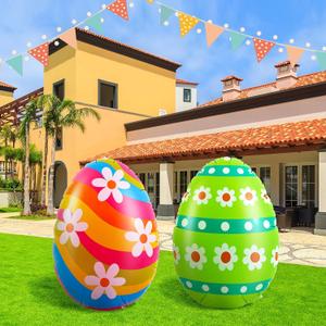 Liliful 2 Pcs 40 Inch Giant Inflatable Easter Eggs Decorations Colorful Large Inflatables Outdoor Decor Standing Outdoor Easter Yard Ornaments for Garden Holiday Lawn Party (Daisy Stripe)