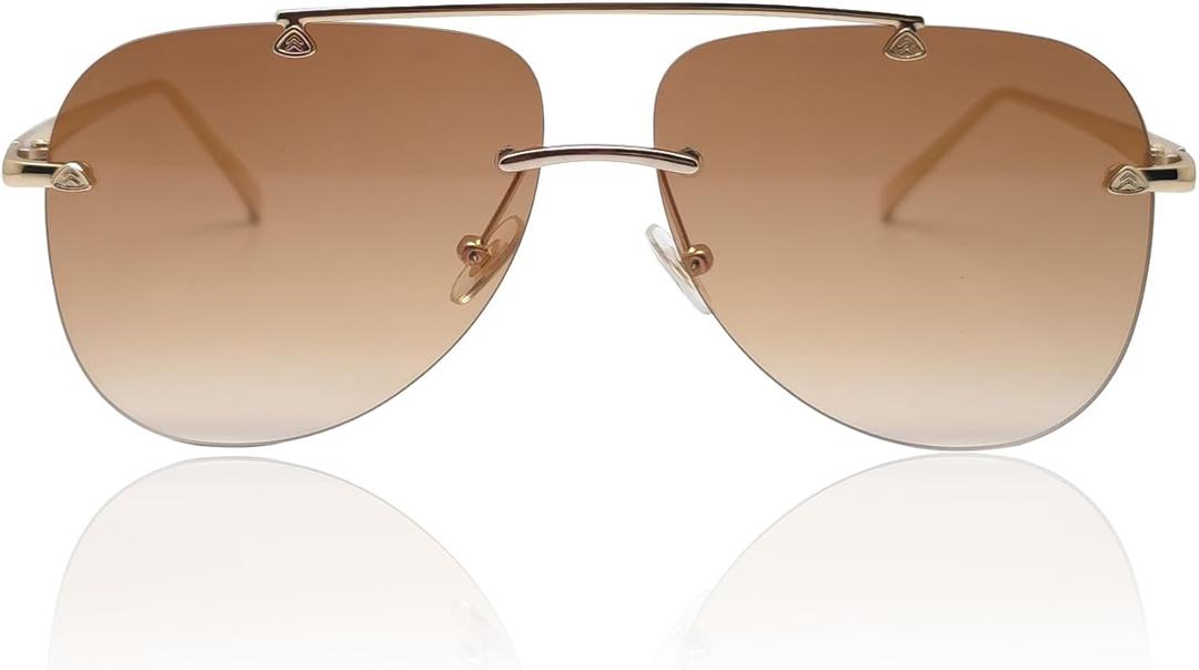 Trendy Rimless Women Aviator Sunglasses Fashion Frameless Pilot Sun Glasses Shades Unisex (Faded Brown)