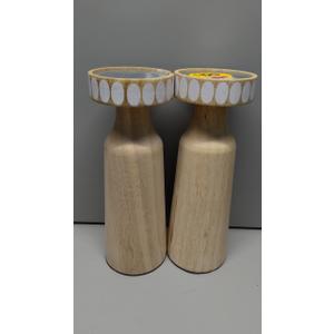 2 WOODEN CANDLE HOLDERS