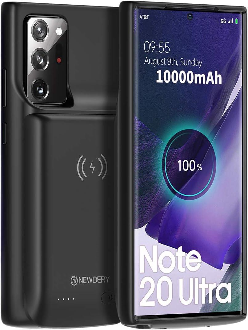 NEWDERY Battery Case for Galaxy Note 20 Ultra 10000mAh, 18W Input Fast Recharging & Qi Wireless & Android Auto Supported, Extended Backup Charger Case for Samsung Note 20 Ultra 5G (6.9") Black