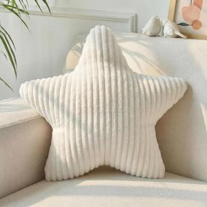 Qunclay 15" Star Pillow Star Soft Striped Faux Fur Plush White Throw Pillow