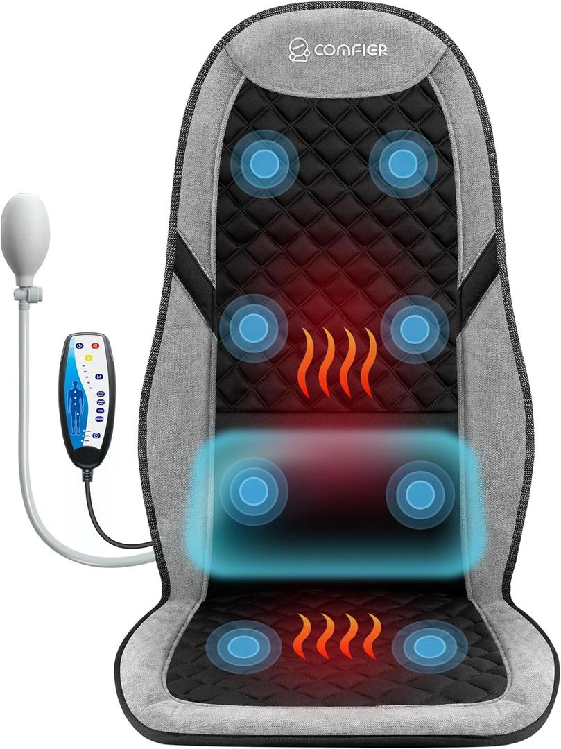 COMFIER Back Massager with Heat,Massage Chair Pad,Massage Seat Cushion with Adjustable Lumbar Support,Back Massage for Pain Relief,Chair Massager for Recliner,Fathers Day Gift for Dad (Charcoal Black)