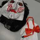 Adult Halloween Horror Mask Movie Full Head Latex Mask with Red Bow Tie and Gloves for Cosplay Props