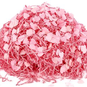 1 lb Valentines Crinkle Cut Paper Shred Filler Heart-shaped Scraps for Gift Baskets Crinkle Shredded Paper for Gift Box Grass Cushion Stuffing for Galentine Birthday Packaging Wrapping(Pink)