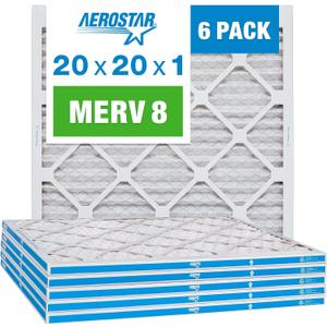 Aerostar 20x20x1 MERV 8 - 6 Count - High Efficiency Pleated HVAC, Furnace & Air Conditioner Filters - Removes Dust, Lint, Mold & Allergy-Causing Pollen