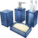 Bathroom Accessory Set, 4 PCS Blue Bathroom Accessories Sets, Soap Dispenser and Toothbrush Holder Set, Soap Dish and Mouthwash Cup, Boho Bathroom Decor, Bathroom Sets Accessories