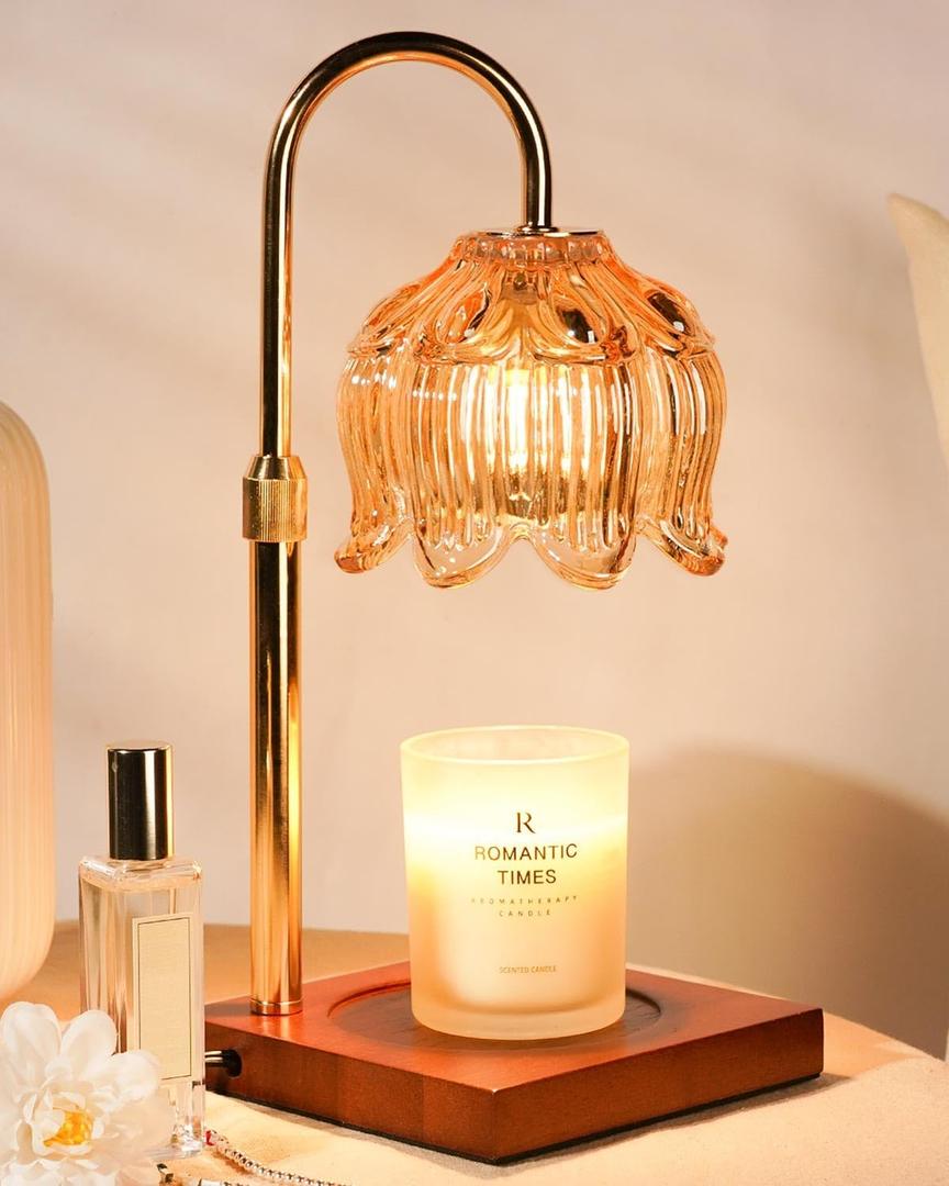 Flower Candle Warmer Lamp with Timer, Adjustable Dimmable Candles Lamp Warmer with 2 Bulbs for Jar Candles & Scented Wax, Christmas Birthday Gifts for Women Mom, Candle Warming Lamp for Home Decor (Amber)