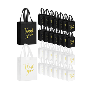 Sweetude 30 Pcs Thank You Gift Bags with Handles Bulk Reusable Goodie Bag Non Woven Foldable Handbag for Christmas Wedding Bridesmaid Gifts(10 x 8 x 4 Inch,Black, White