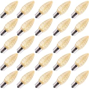 Brightown 25 Pack C9 Led Replacement Christmas Light Bulb, C9 Shatterproof Led Bulb for Christmas String Light, E17 Intermediate Base, Commercial Grade Dimmable Bulbs, 2 Diode (Led's), Warm White