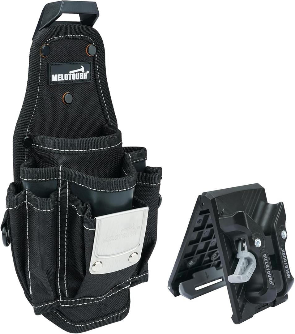 MELOTOUGH Pocket Tool Belt Pouch-Small Tool Pouch with Quick Release Belt Clip,Clip on Larger Pockets & Loop, Clip on-Tool Holder Accessory