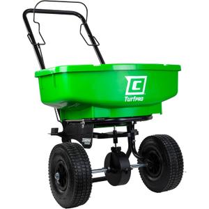 Chapin 89000A Spreader, Lawn and Garden, 80Lbs, TurfPro, Broadcast, Push, Walk Behind, 10" Tires, Weather-Proof, Poly Hopper, Pull-Bar Lever with 15 Setting Gate, Spreads Fertilizer and Seeds