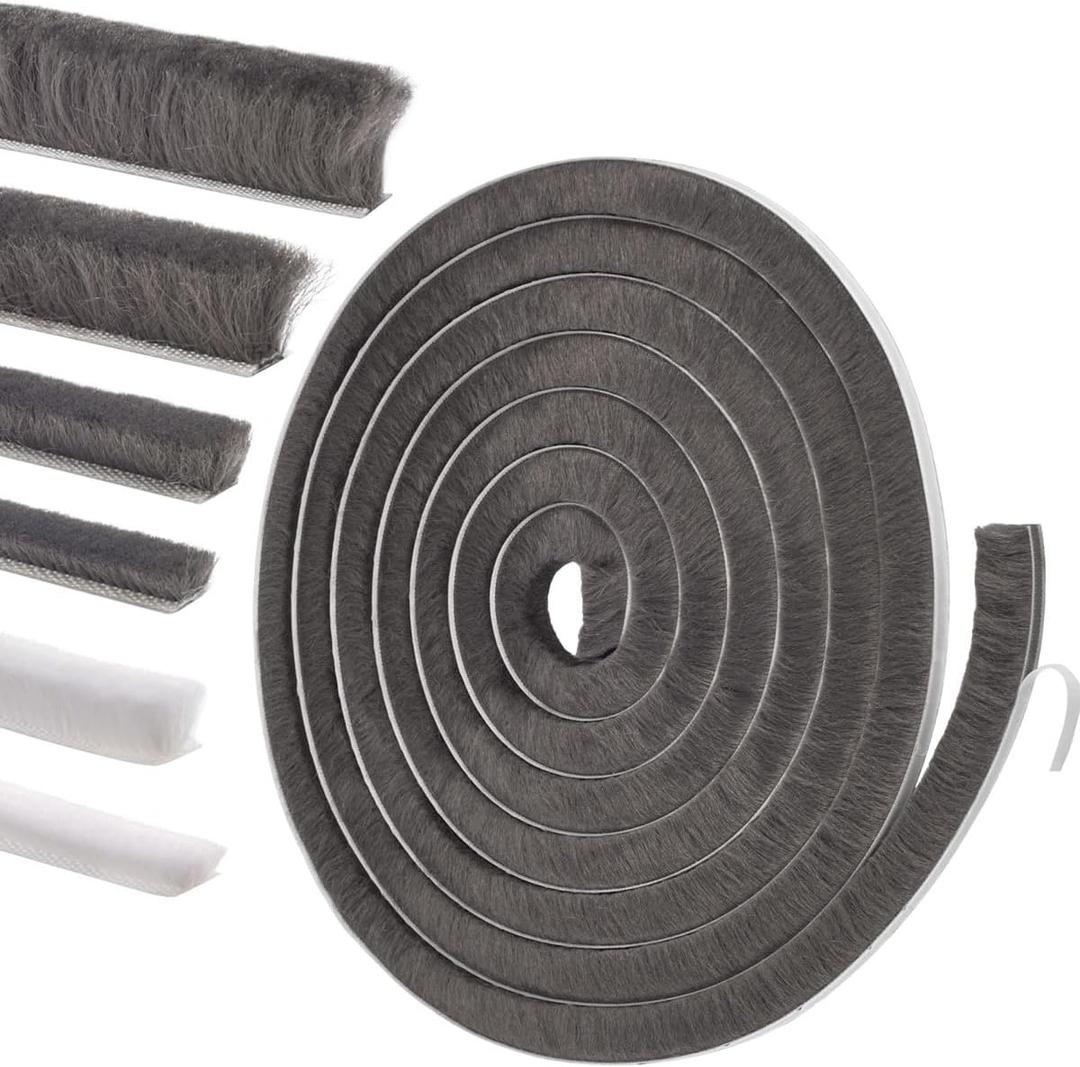 Self-Adhesive Weather Stripping Seal for Doors & Windows  Soundproof Insulation Gap Filler for Sliding, Exterior, Front, and Jamb Frames  0.9" x 0.35" x 16.5 ft, Gray