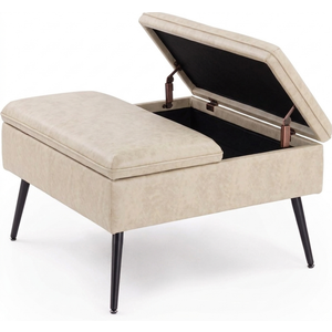 Square Ottoman with Storage, Large Oversized Ottoman Coffee Table, Double Flipping Lid & Mid-Century Modern & Faux Leather Style, Loads 660 lb, for Living Room, Bedroom, Entryway