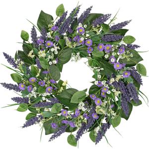 Lavender Wreaths for Front Door, Spring Summer Wreaths for Front Door 20 inch Artificial Farmhouse Wreath with Wildflowers Greenery Purple Floral Wreath for Indoor Outdoor Wall Window Decor