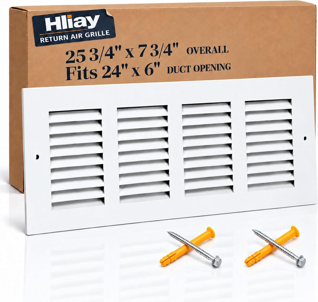 24''Wx6''H Duct Opening Steel Return Air Grille for Wall or Ceiling