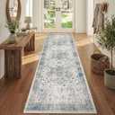 Rugxara 2'6" x 8' Hallway Runner Rug, Non Slip Boho Runner Rugs for Hallway, Kitchen, Entrance, Bathroom, Laundry Room, Soft Ultra-Thin Entryway Carpet, Throw Low Pile Retro Carpet, Blue/Grey