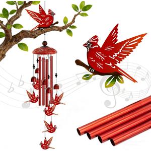 Cardinal Wind Chimes for Outside, Cardinals Gifts for Women,Memorial/Birthday Gifts for Grandma Mom, Metal Red Bird Windchimes with Soothing Tones, Christmas Outdoor Decor for Garden Patio Yard (35")