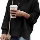Imily Bela Womens Tunic Sweater Fall Long Sleeve 1/4 Zip Pullover Sweaters Oversized Slouchy Ribbed Knit Sweatshirt with Slit (Large, Black)