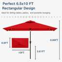 6.5 x 10ft Rectangular Patio Umbrella with Solar Lights, 16 LED Lighted Market Umbrella with Push-Button Tilt and Crank, 6 Sturdy Iron Ribs for Garden, Deck, Pool, Red