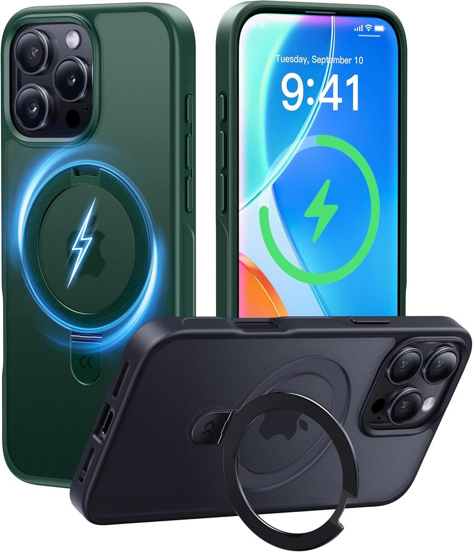 CASEKOO Designed for iPhone 16 Pro Case with Magnetic Invisible Stand [Military Drop Protection] [Compatible with MagSafe] Shockproof Slim Translucent Matte Case 6.3 Inch, Green