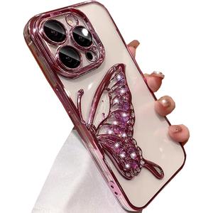 Glitter 3D Butterfly Case for iPhone 15 Pro Max 6.7" (Pink)