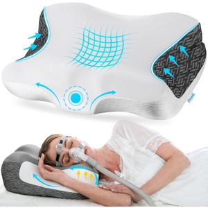 Elviros Cervical Neck Pillow for Neck Pain Relief, CPAP Pillow for Side, Back & Stomach Sleepers, Ergonomic Orthopedic Pillow for CPAP Users to Reduce Air Leaks and Mask Pressure, White (23.6"Lx16.3"Wx4.9/5.1"H)